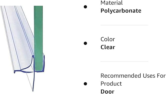 Frameless Shower Door Bottom Seal Shower Sweep with Drip Rail for 1/4" Glass,36" Long, Vinyl, Clear