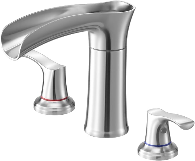 VEVOR Roman Tub Faucet, 3 Hole Waterfall Bathtub Faucet, Zinc Alloy Bath Tubs Faucets Set with 2 Handles, Deck Mount Bath Tub Faucets Set for Pet Washing, Adult Bathing, Silver, Hot & Cold Control