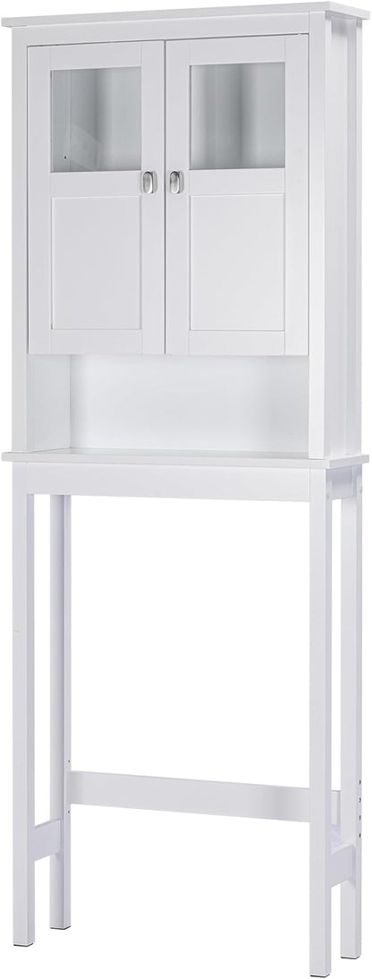 Spirich Bathroom Cabinet Over Toilet, Bathroom Storage Cabinet with Glass Doors and Adjustable Shelves, Over The Toilet Storage Cabinet, White