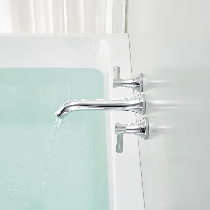 Wall Mount Tub Filler Brass Tub Faucet Chrome Bathroom Bathtub Faucets with 2 Handles