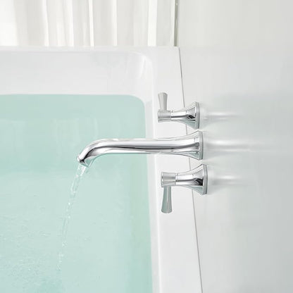 Wall Mount Tub Filler Brass Tub Faucet Chrome Bathroom Bathtub Faucets with 2 Handles