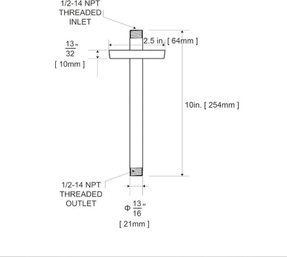 OFFO Shower Arm with Flange 10 in Ceiling Mount Replacement Rain Shower Head Straight Arm Ceiling-Mounted For Fixed Shower Head & High Pressure Rain Matte Black