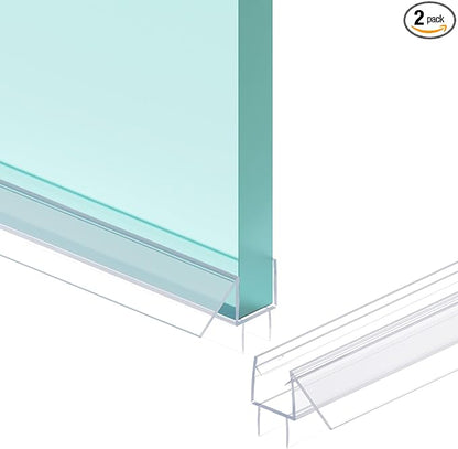 Shower Door Bottom Seal Strip, 2PCS Seal Strip, Ultra Clear PVC, 39" Length, Fits 12mm Thick Glass, Prevents Leaks, Easy Installation, No Adhesive Required (Ultra Clear, 39in for 1/2"(12mm) Door)