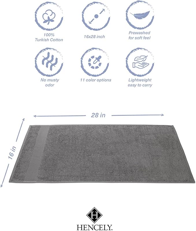 Hencely Luxury Hand Towel - Set of 2 (16x28 Inches) - Soft Turkish Cotton, Absorbent, Quick-Drying Face, Body, Kitchen, and Bathroom Towel (Hand Towels 2 Pack, Gray)