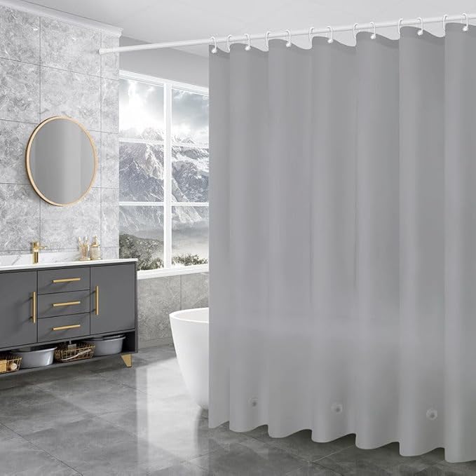Grey Shower Curtain Liner,PEVA Shower Liner for Bathtubs Waterproof Bathroom Curtain with Weighted Stones 60" W x 72" H Inches