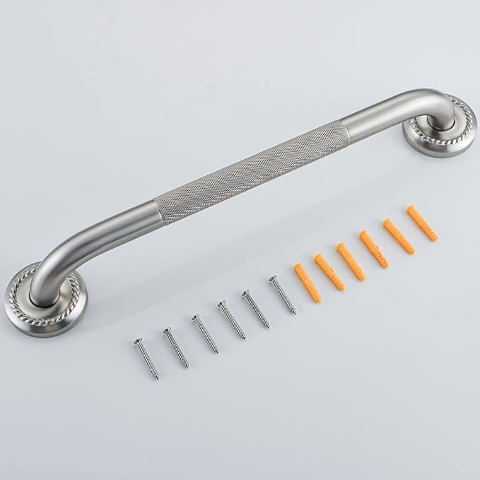 Anti Slip Shower Grab Bar, 24-Inch Toilet Textured Sturdy Hand Rail, Stylish Bathroom Armrest, Brushed Nickel Finish, Multi Function Assist Handle