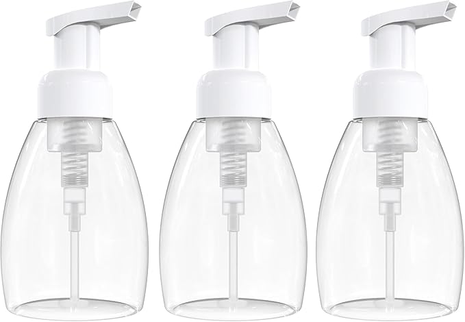 BRIGHTFROM Foaming Soap Dispenser Pump Bottles, BPA Free Empty Refillable Plastic Container for Liquid Soap - Kitchen, Bathroom, Commercial - 8oz (250ml) Pack of 3, Clear