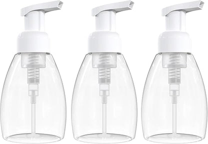 BRIGHTFROM Foaming Soap Dispenser Pump Bottles, BPA Free Empty Refillable Plastic Container for Liquid Soap - Kitchen, Bathroom, Commercial - 8oz (250ml) Pack of 3, Clear