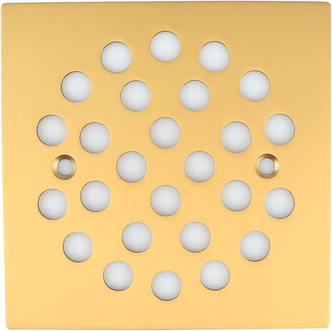 4-1/4 Inch Screw-in Square Floor Drain Cover Replacement Shower Grates with Screws (Brushed Golden)