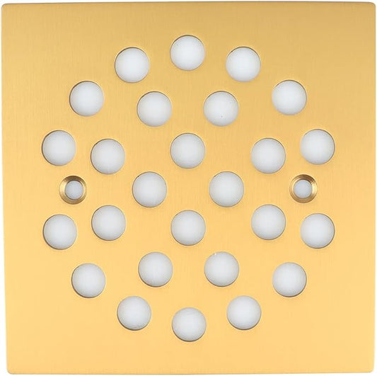 4-1/4 Inch Screw-in Square Floor Drain Cover Replacement Shower Grates with Screws (Brushed Golden)