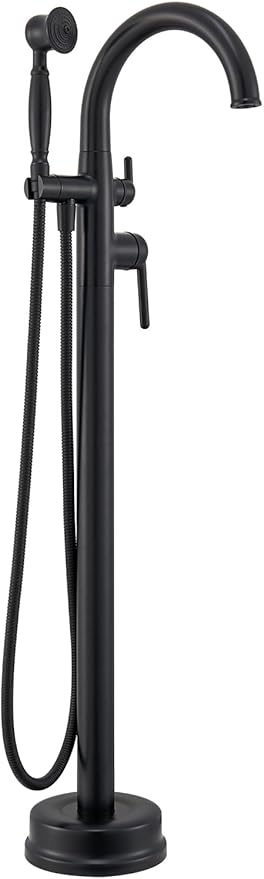 Freestanding Bathtub Faucet Matte Black Floor Mount Tub Faucets High Flow Max 6.6GPM/60PSI Vintage Hand Shower&Swivel Spout