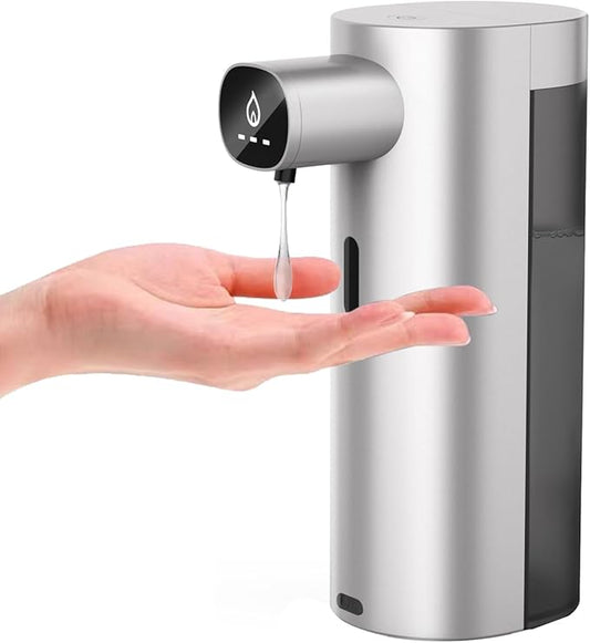 Automatic Liquid Soap Dispenser Touchless, USB Rechargeable Smart Hand Soap Dispenser, 13.5oz/400ml, 3-Level Adjustable, Compatible with Thick Thin Dish Soap for Bathroom Kitchen, Clog-Free, Silver