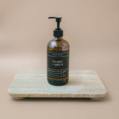 River Birch Lavender + Apricot Scented Natural Hand Soap - Handmade Soap - Moisturizing Hand Wash with Amber Glass Dispenser - Luxury Scented Hydrating Hand Soap - Vegan and Non-Toxic - 16 Fl Oz