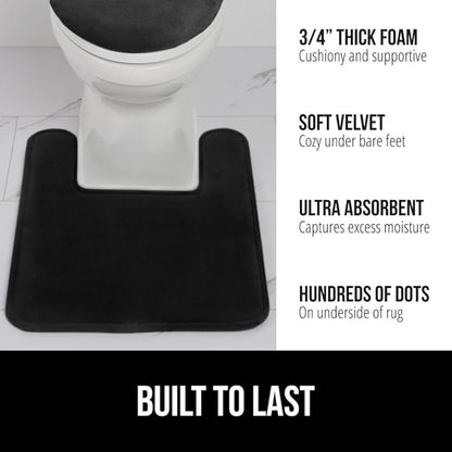 GORILLA GRIP Thick Memory Foam Toilet Rug for Bathroom, Square Shaped Washable, Soft Absorbent Velvet Topside Floor Mats, Machine Wash, Cushioned Luxury Rugs for Bath Room, 22.5x19.5, Black