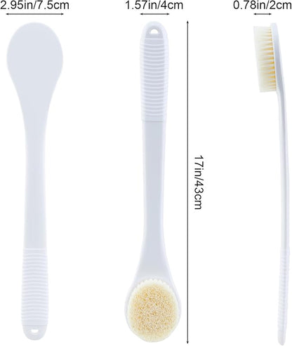 Back Scrubber for Shower, Shower Body Brush for Cleaning with Long Handle for Showering, 17 Inch Back Washer Exfoliator for Shower Men Women with Non-Slip Handle, Adhesive Hook (White)