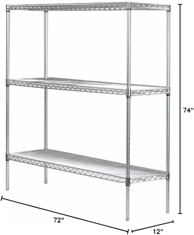 Omega 12" Deep x 72" Wide x 74" High 3 Tier Chrome Starter Shelving Unit
