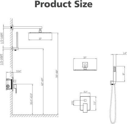 Gabrylly Shower System, High-Pressure 10" Stainless Steel Rain Showerhead with handheld Spray Combo, Rainfall Shower Faucet Set Complete, 2 Way Valve Included, Brushed Nickel