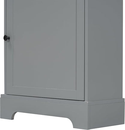Favfurish 67" Tall Bathroom Storage Cabinet with Door and 3 Drawers,Modern Linen Cabinets w/Adjustable Shelf & 2-Tier Open Shelves,Freestanding Organizer for Bath Room,Study,Office,Grey