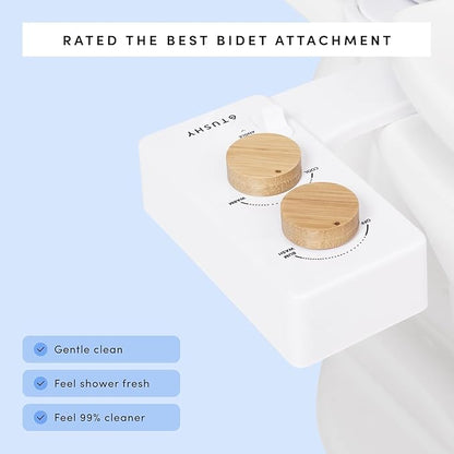 TUSHY 3.0 Spa Cool to Warm Water Bidet Attachment. Easy Universal Toilet Seat Install, Requires Sink Connection for Temperature Control. Fresh Self Cleaning Clean Water (Pink/Bamboo)