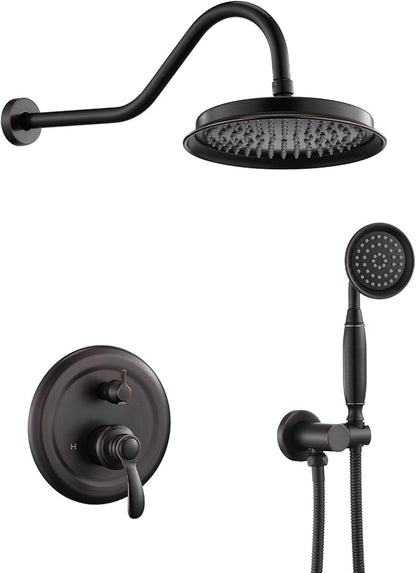 Antique Shower Head Faucet Set,Oil Rubbed Bronze Vintage Wall Mount Shower Faucets Combo With Handheld Spray,Bathroom Rainfall Shower System Trim Kit With Brass Pressure Balance Valve & 9''Shower Head