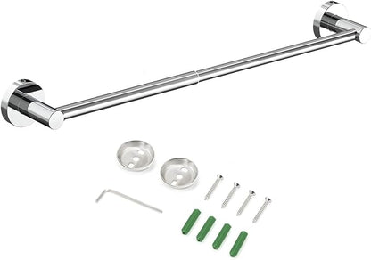 JiePai Adjustable 18 to 30 Inch Shower Towel Bar for Bathroom, Expandable SUS304 Stainless Steel Bath Towel Holder, Wall Mount with Screws Towel Bar Rod Hotel Style (Screw-in, Chrome)