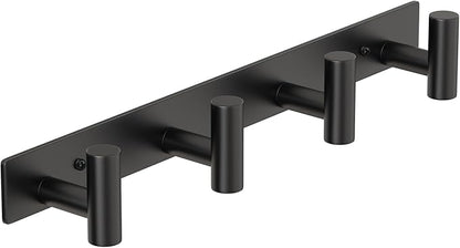 PMMASTO Coat Rack Wall Mounted, 4 "T Shaped Wall Hooks for Hanging, Heavy Duty Stainless Steel Coat Hook Rail for Hat Towel Robes in Bathroom Kitchen Mudroom Entryway (Black, 1 PC)