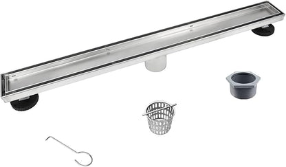Linear Shower Drain 26", Brushed Floor Drain with Tiled Insert Grate & Hair Strainer, 304 Stainless Steel Bathroom 2-in-1 Tiled in Drain, CUPC Certified (Brushed, 26'')