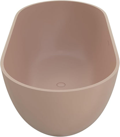 Premium 59" Pink-Sandstone Solid Surface Free Standing Tub, Upgraded Oval Resin Stone Bathtub with Overflow and Pop-up Drain
