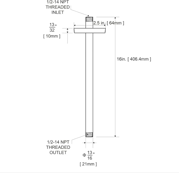OFFO Shower Arm with Flange, 16 in Oil Rubbed Bronze Ceiling Mount Replacement Rain Shower Head Straight Arm Ceiling-Mounted For Fixed Shower Head & High Pressure Rain