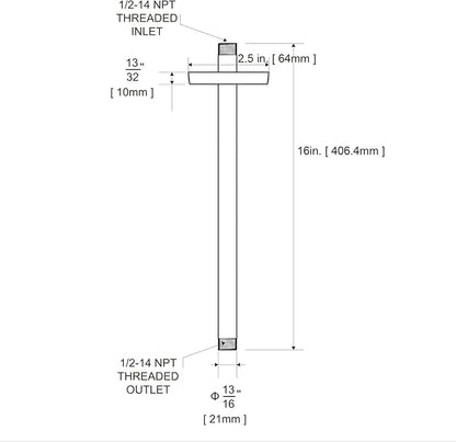 OFFO Shower Arm with Flange, 16 in Oil Rubbed Bronze Ceiling Mount Replacement Rain Shower Head Straight Arm Ceiling-Mounted For Fixed Shower Head & High Pressure Rain