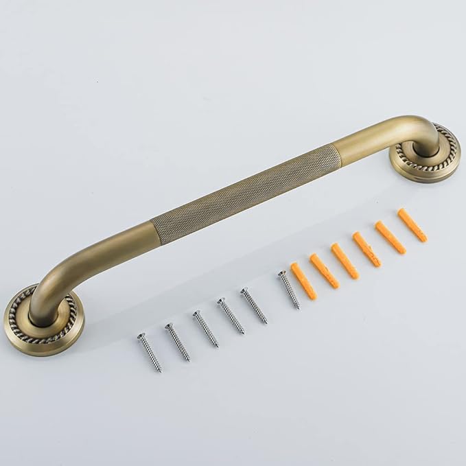 Heavey Duty Grab Bar, 24-Inch Sturdy Hand Rail, Stylish Bathroom Armrest, Antique Brass Finish, Good for Senior, Kids, Elderly