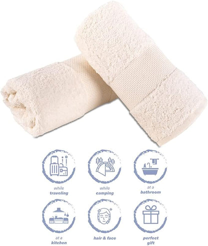 Hencely Luxury Hand Towel - Set of 2 (16x28 Inches) - Soft Turkish Cotton, Absorbent, Quick-Drying Face, Body, Kitchen, and Bathroom Towel (Hand Towels 2 Pack, Ivory)