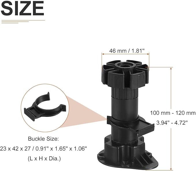 100x46mm(LxW) Adjustable Leveling Feet - 8Pack- Good for Furniture - Leveler Support Frame Replacement Legs - Black