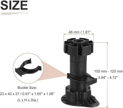 100x46mm(LxW) Adjustable Leveling Feet - 8Pack- Good for Furniture - Leveler Support Frame Replacement Legs - Black