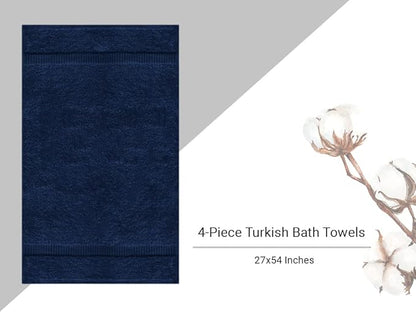 Towel Bazaar Premium Cotton Super Soft and Absorbent Turkish Towels (4-Piece Bath Towels, Navy Blue)