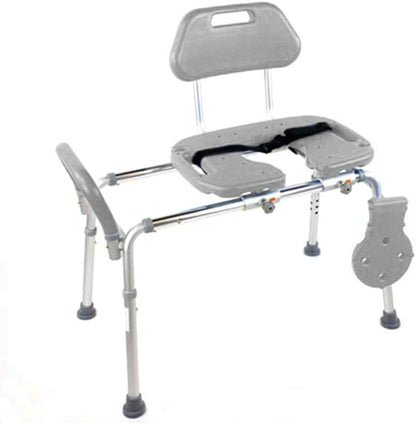Platinum Health Sliding Shower Chair HydroGlyde Premium Heavy Duty, Padded Bathtub Transfer Bench with Cut Out Seat, for Bath Tub, Adjustable Legs, and Safety Belt, Quick Tool-Less Assembly, Gray