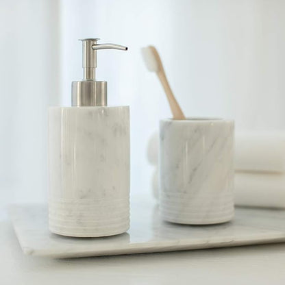Marble Soap Dispenser with Stainless Steel Pump for Bathroom Kitchen Countertop - Lotion & Liquid Dispenser Soap Bottle White