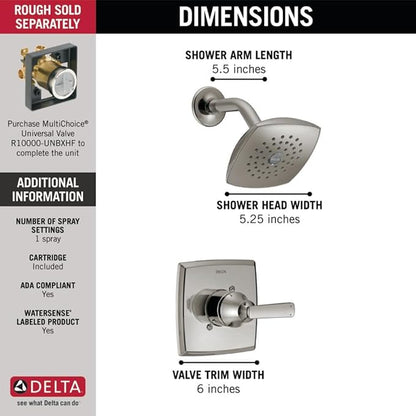 Delta Ashlyn 14 Series Shower Faucet Set, Brushed Nickel Shower Head and Handle Set, Valve Trim Kit, Stainless T14264-SS (Valve Not Included)