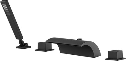sumerain Black Roman Tub Faucet Waterfall Bathtub Faucet With Hand Shower, High Flow Rate