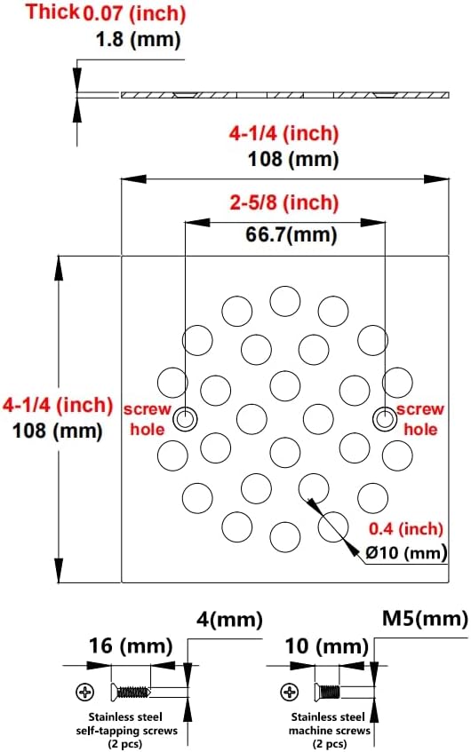 4-1/4 Inch Screw-in Square Floor Drain Cover Replacement Shower Grates with Screws (Brushed Golden)