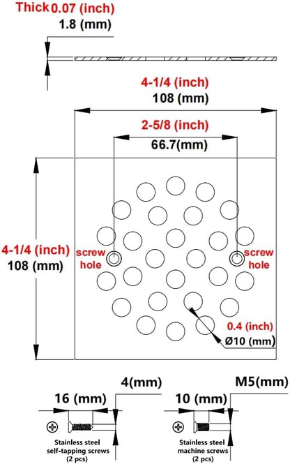 4-1/4 Inch Screw-in Square Floor Drain Cover Replacement Shower Grates with Screws (Brushed Golden)