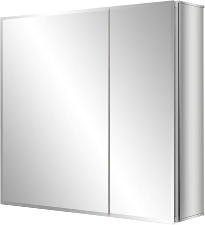 Fundin Bathroom Mirror Medicine Cabinet Aluminum Storage Cabinet 30 x 26 inch Beveled Edge Frameless Double Sided Mirror Door Recess or Surface Mount with 5X Magnifying Makeup Mirror