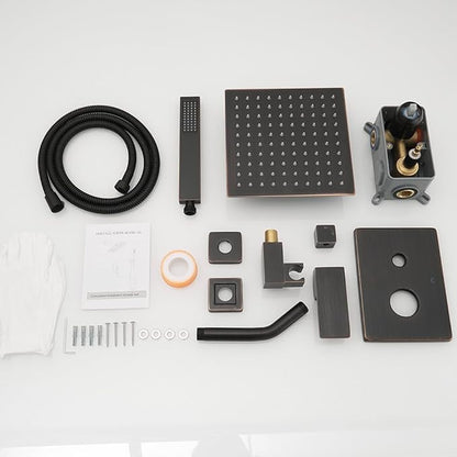 Oil Rubbed Bronze Shower System, 8 Inch High Pressure Rain Shower with Handheld, Wall Mount Shower Faucet Set for Bathroom, Rough-in Valve Body and Trim Included