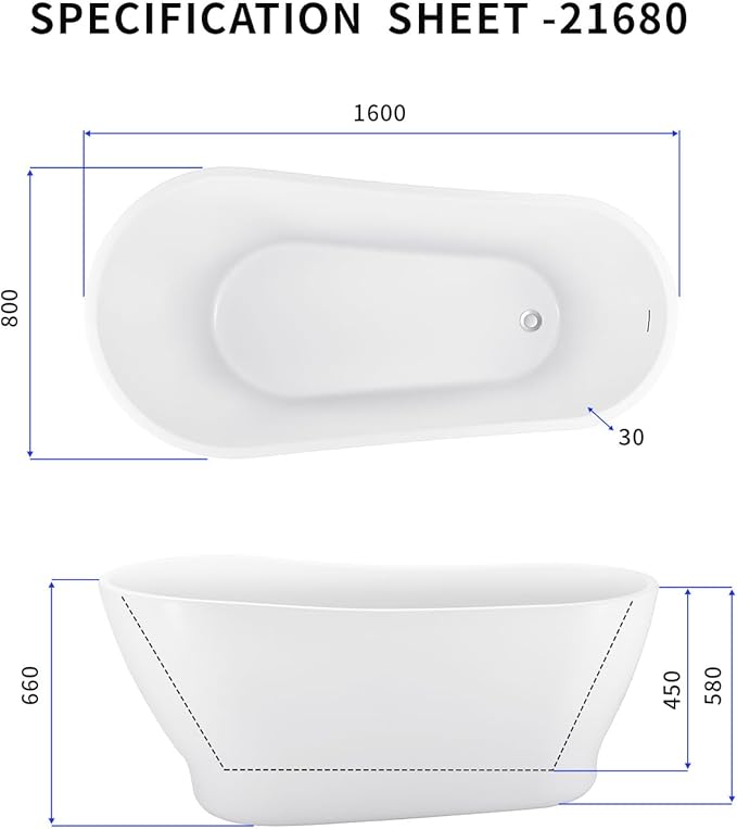 63" Acrylic Freestanding Bathtub, Elegant Skirted Free Standing Tub, Soaking Tub with Integrated Slotted Overflow, Toe-Tap Chrome Drain, cUPC Certified, Glossy White