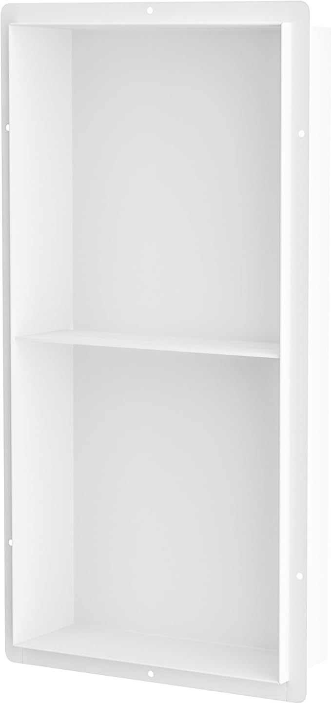 Stainless Steel Shower Niche 12" X 24", No Tile Needed Wall Niche with Double Shelves, Recessed Shower Shelf for Bathroom Storage, Matte White