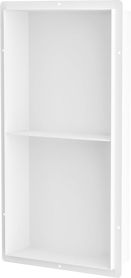 Stainless Steel Shower Niche 12" X 24", No Tile Needed Wall Niche with Double Shelves, Recessed Shower Shelf for Bathroom Storage, Matte White