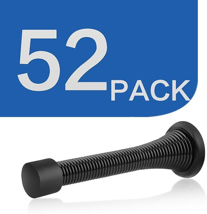 HOMOTEK 52 Pack Black Spring Door Stops,3-1/8" Heavy Duty Door Stop - Flexible Spring Door Stopper with Low Mounted Black Rubber Bumper Tips