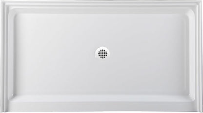 Westbrass SP6036WB-50 60" x 36" 3-Wall Shower Pan with Solid Brass Center Drain and 4-1/4" Cross Grid Brass Drain Cover, Powder Coat White