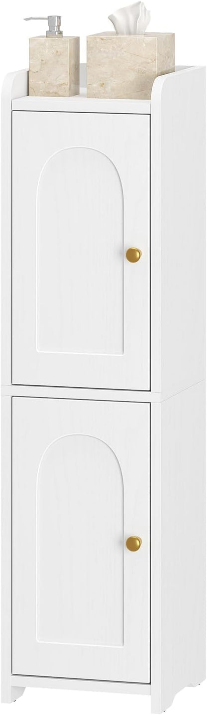 Bathroom Storage Cabinet, Corner Floor Cabinet with 2 Doors and Adjustable Shelf, Narrow Toilet Paper Cabinets, Bathroom Organizer for Small Spaces, 7.9" D x 7.9" W x 29.5" H White