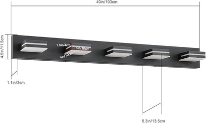 SineRise LED Modern Bathroom Vanity Light Fixtures (5-Light, 40-Inch, Dimmable), Matte Black Modern Acrylic Bathroom Wall Lighting Fixtures Over Mirror (Cool White 6000K)